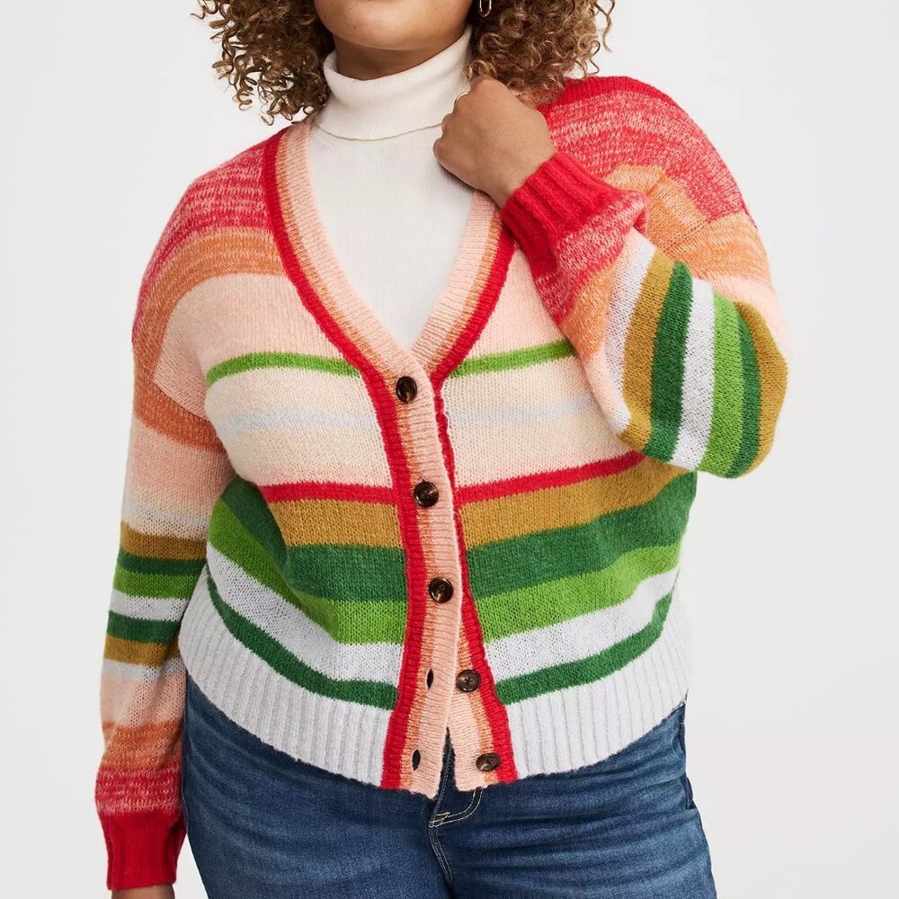 Torrid Drop Shoulder Textured Cardigan Lollipop Stripe